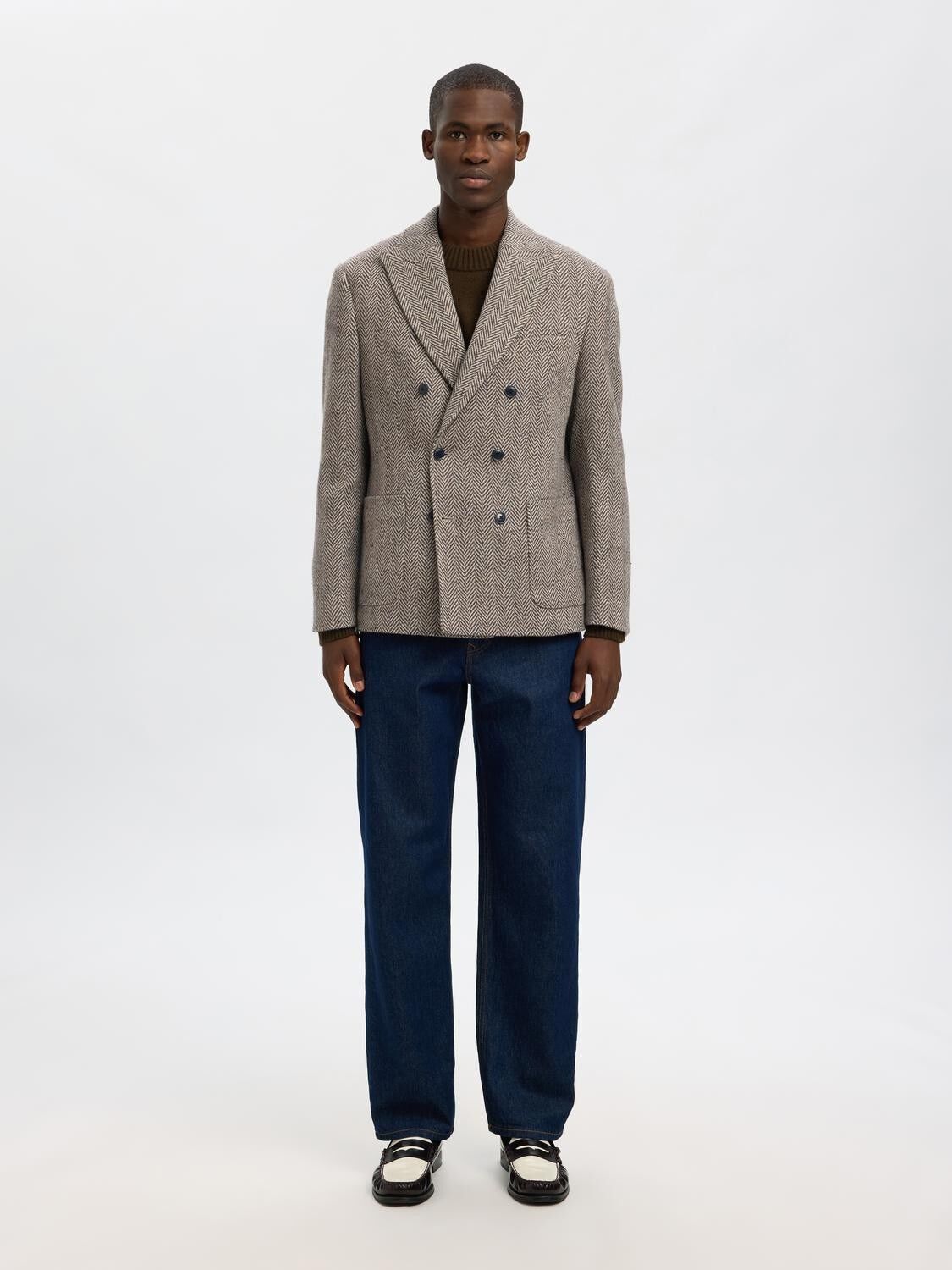 SLHREG-MORRIS HBONE WOOL BLEND DB B