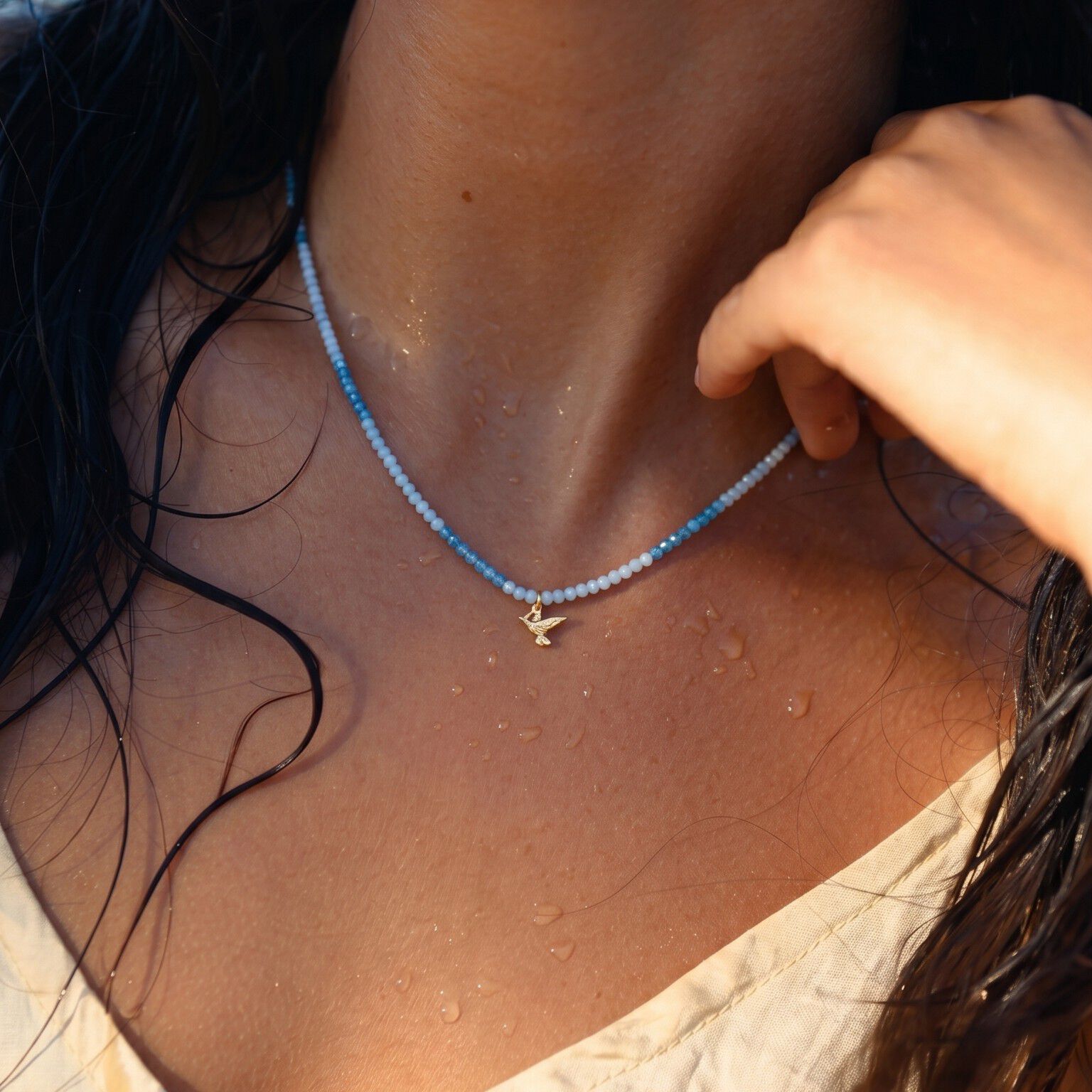 Peace Blue Wrap Pearl Bracelet and Necklace