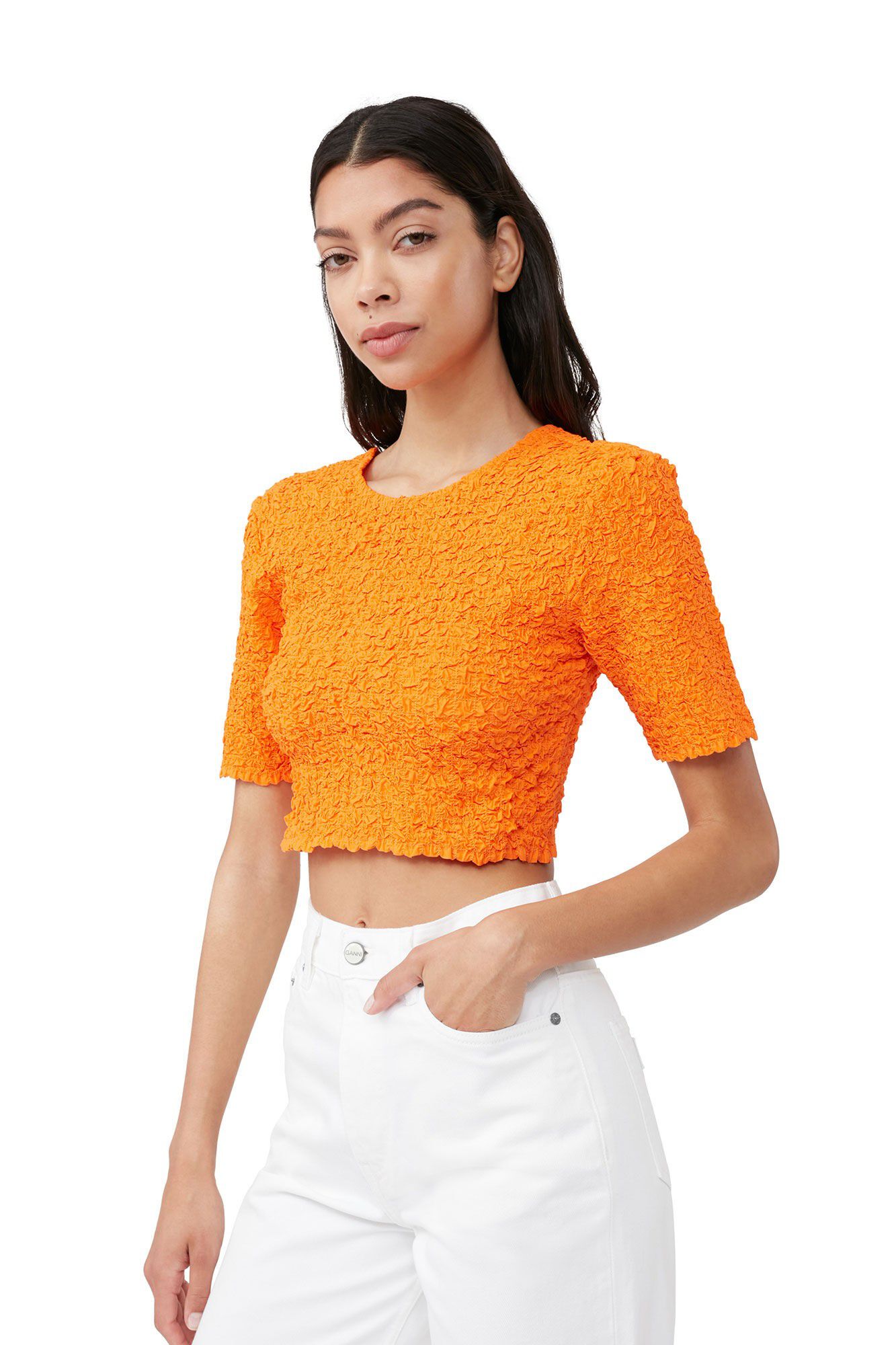 Orange Cotton Poplin Cropped Smock Top