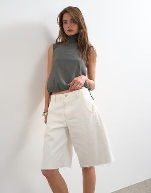 TSJOA DENIM BARREL JORT WH