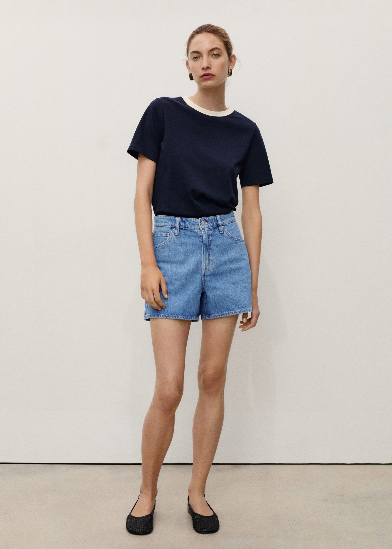 High-waisted straight-fit denim sho