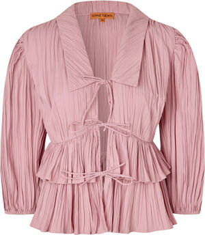 2342 Pleated Poly, Balloon Sleeve Tie Top