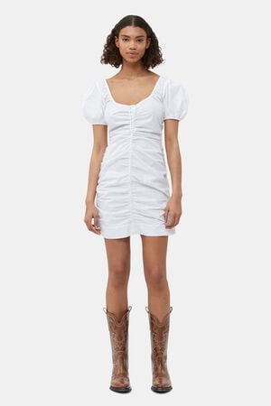 Cotton Poplin Gathered U-neck Mini
