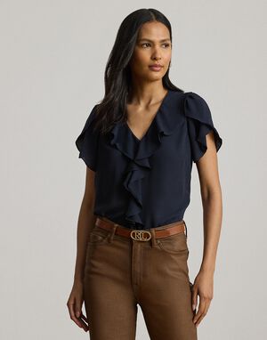Ruffle-Trim Georgette Blouse