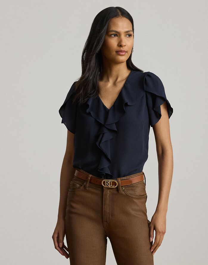 Ruffle-Trim Georgette Blouse