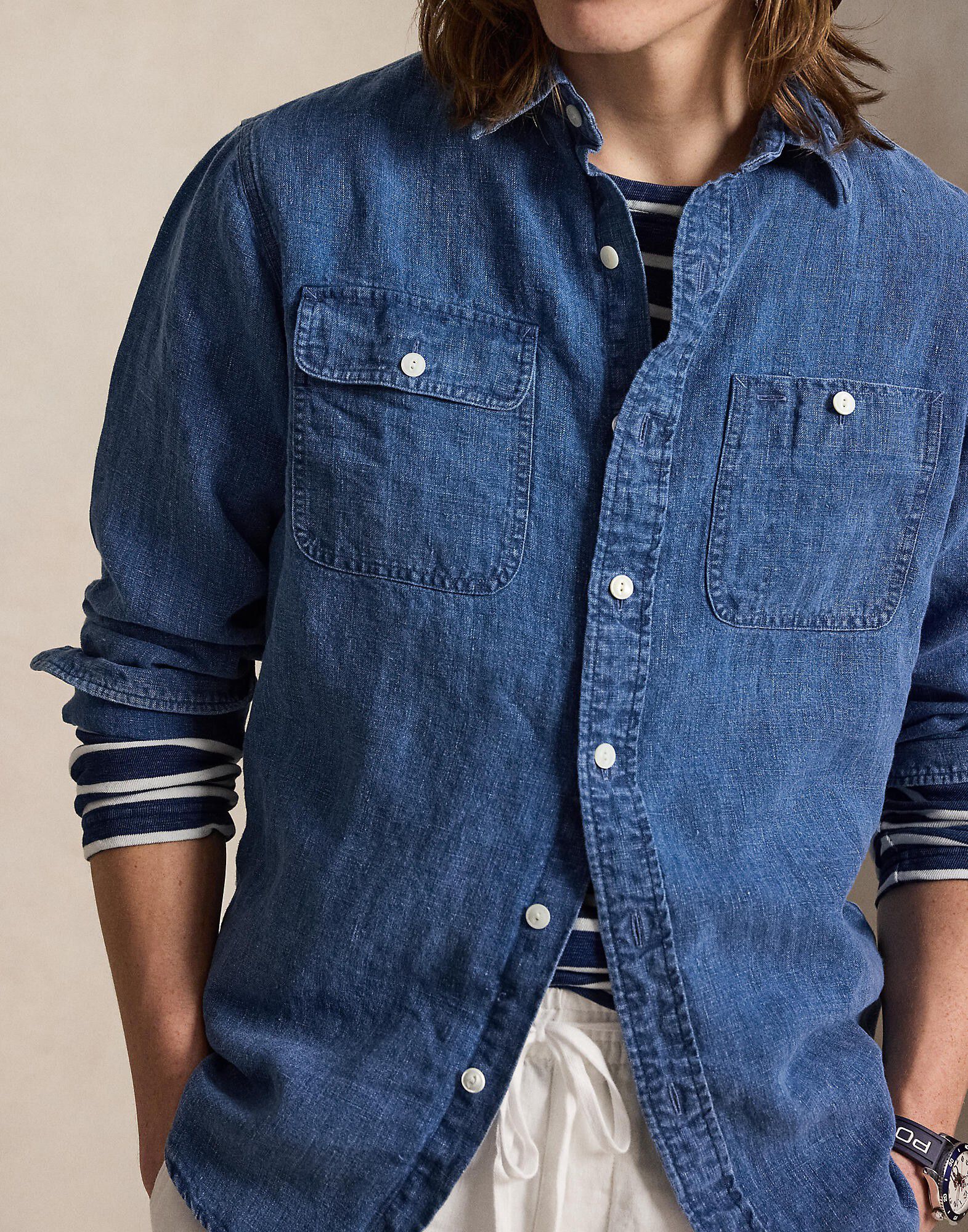 Classic Fit Indigo Linen Workshirt