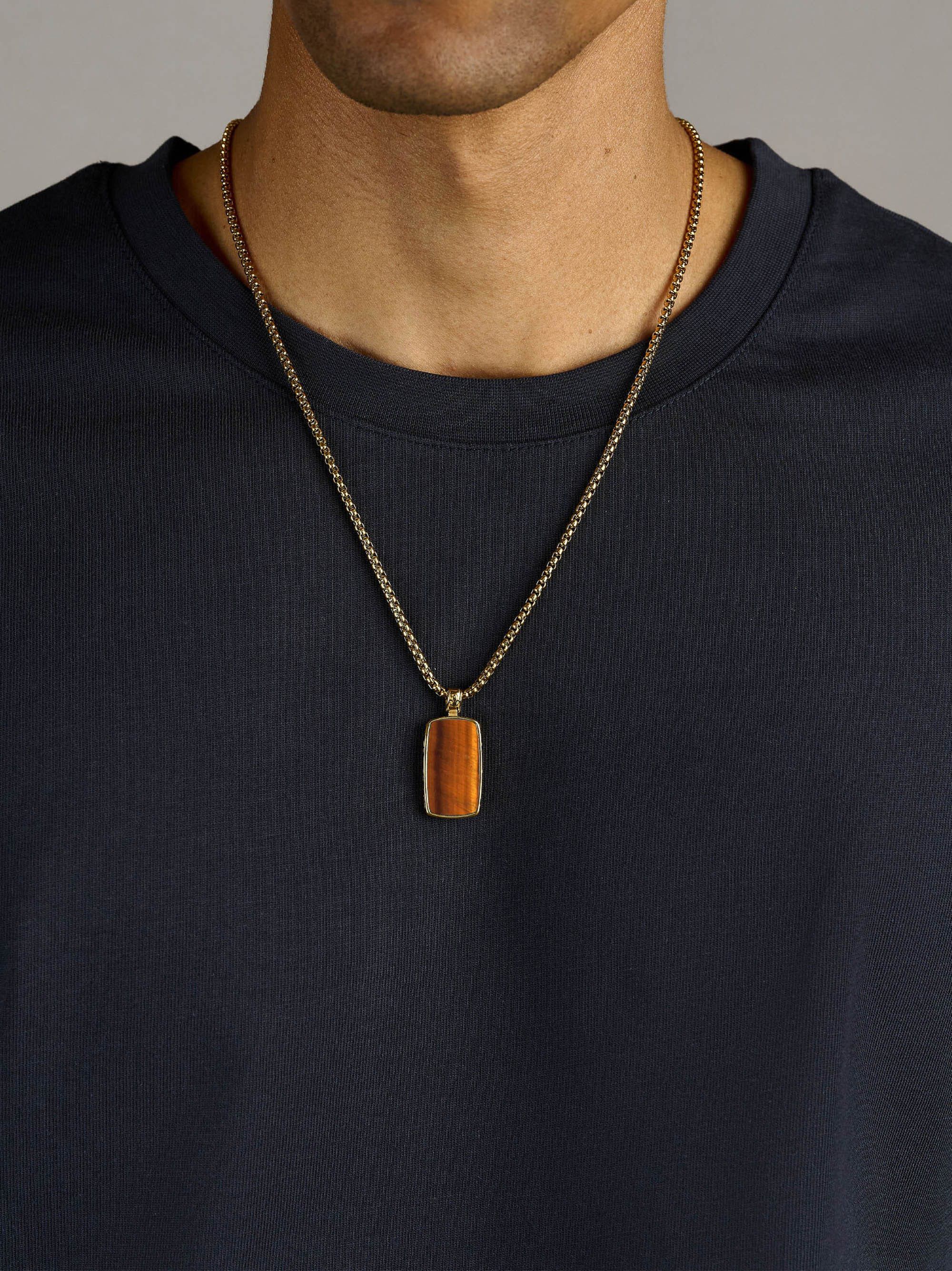 Tiger Eye Dog Tag Necklace in Gold
