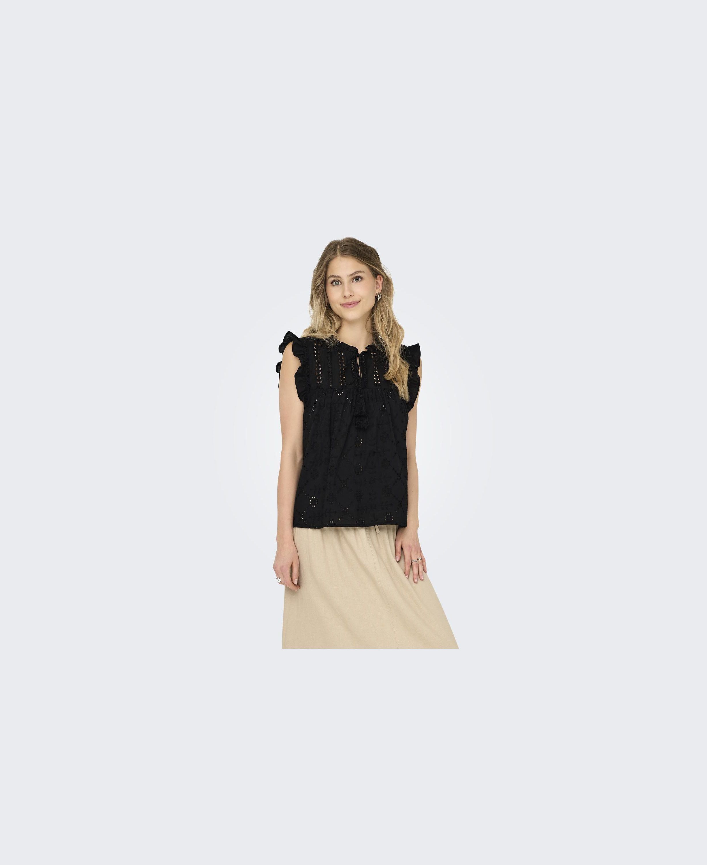 ONLREVA LIFE S/L EMB TOP WVN NOOS