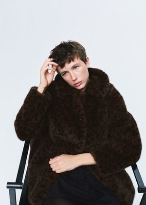 Leopard fur-effect coat