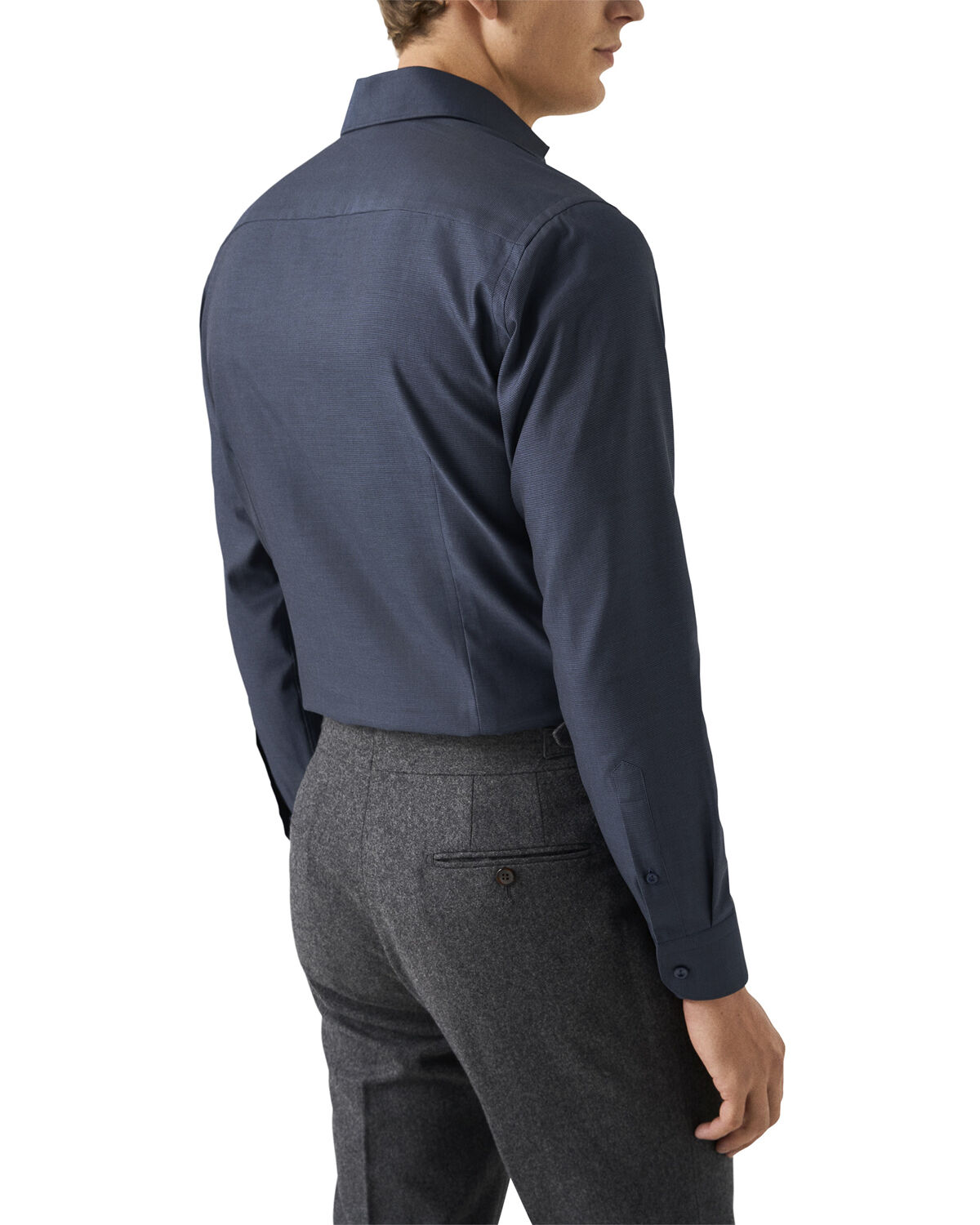 Slim Fit Navy Blue Semi Solid Signature Dobby Shirt