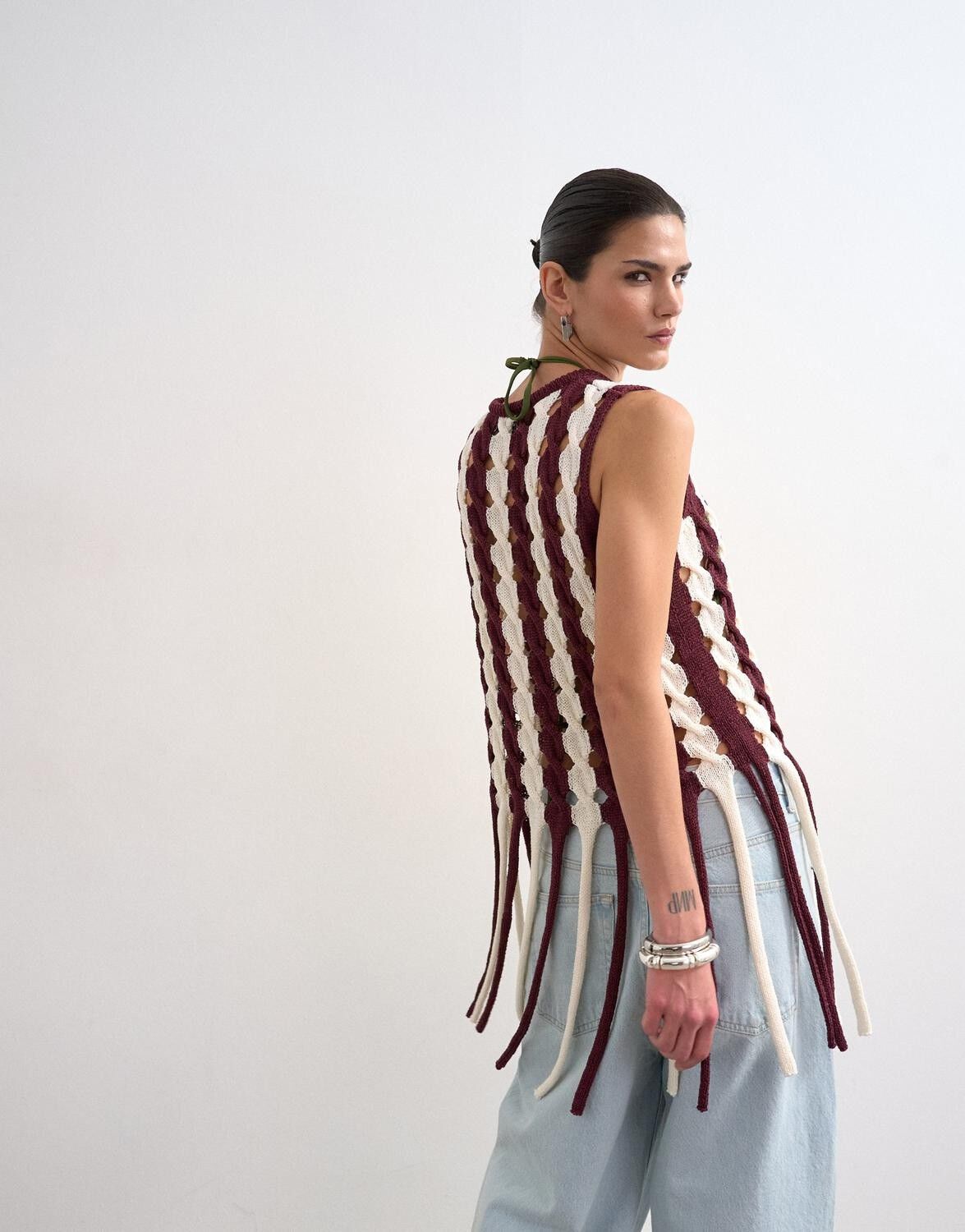 TSFINA KNITTED CABLE TASSEL TANK