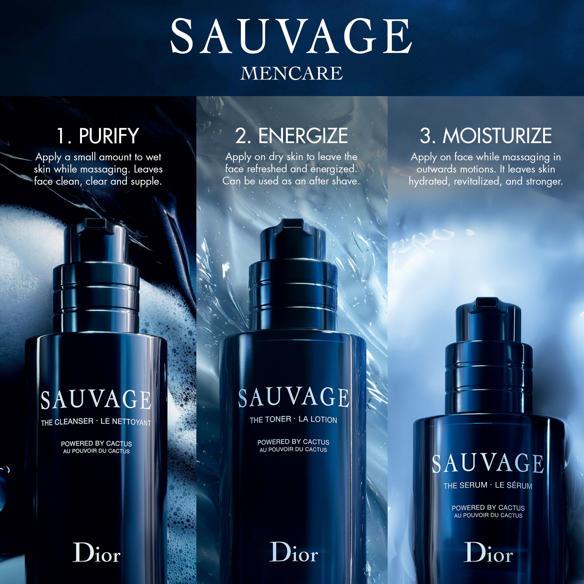 Sauvage Skincare Ritual Kit Cleanser, Toner and Serum Powered by Cactu