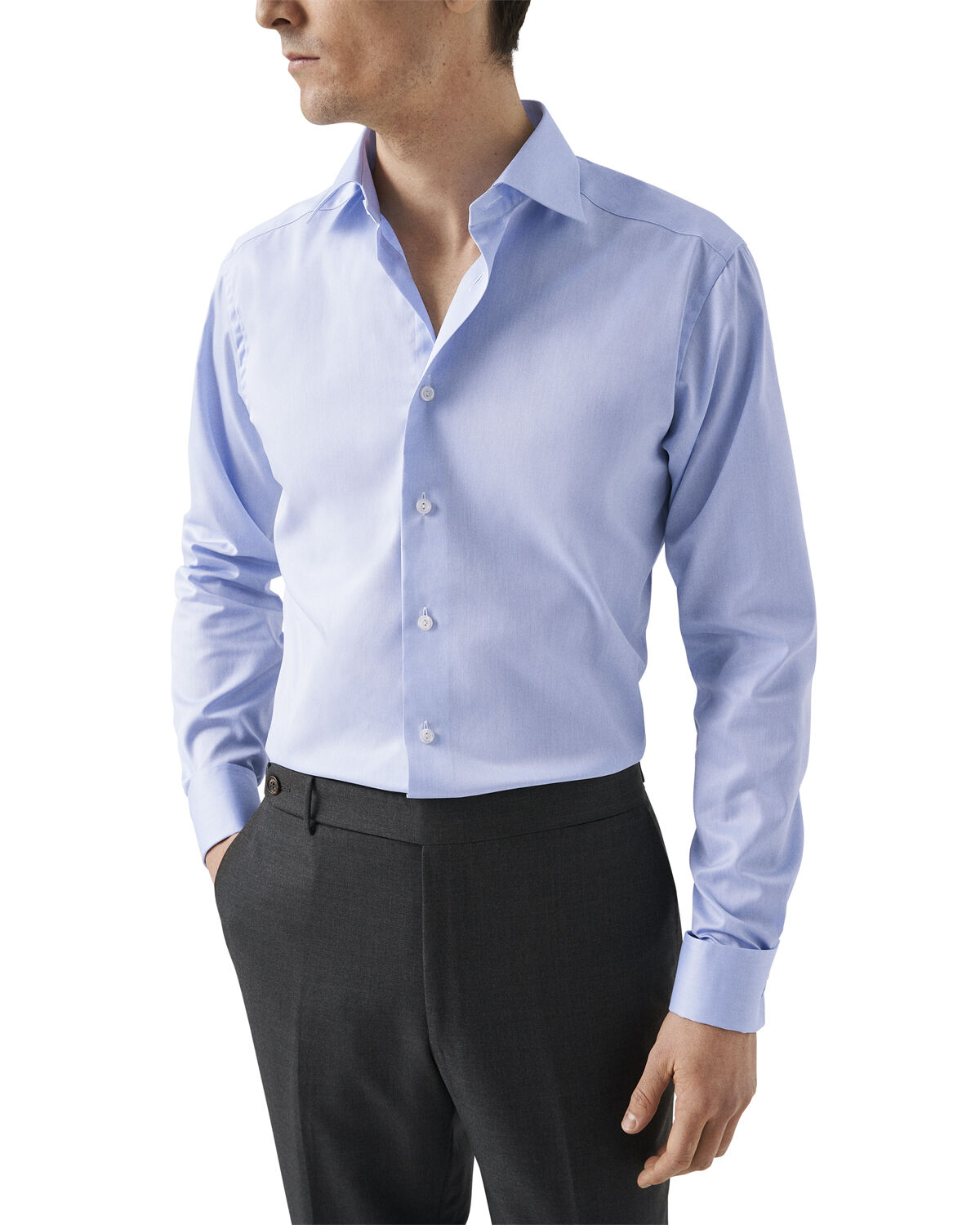 Slim Fit Light Blue Signature Twill Shirt - French cuff