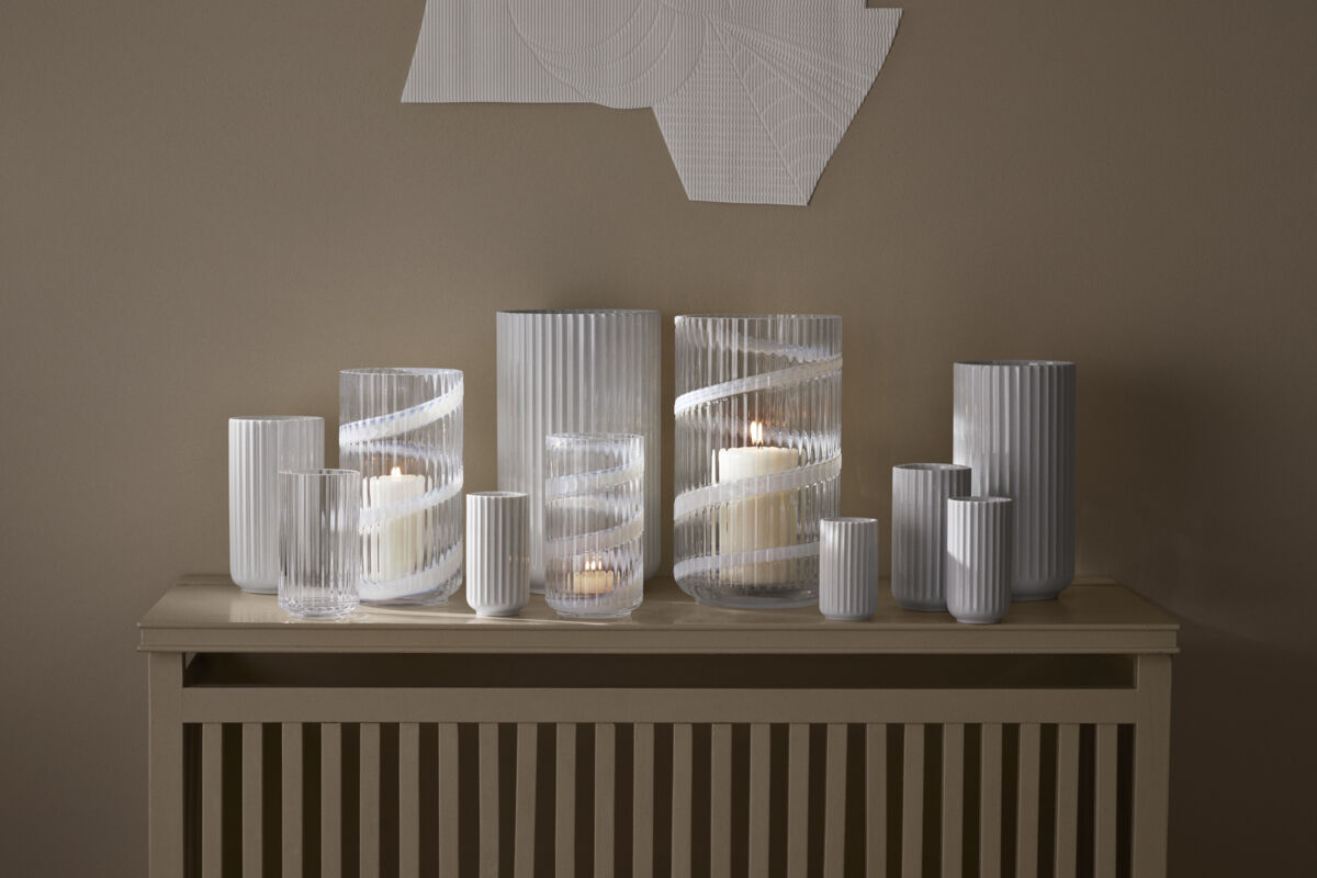 Lyngby Vase H25 cm swirl hvid mundbl&aelig;st glas