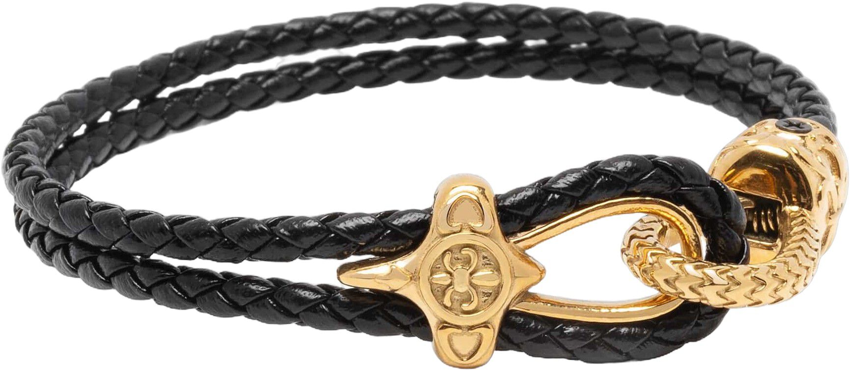Black Leather Bracelet with Gold Rope Clasp