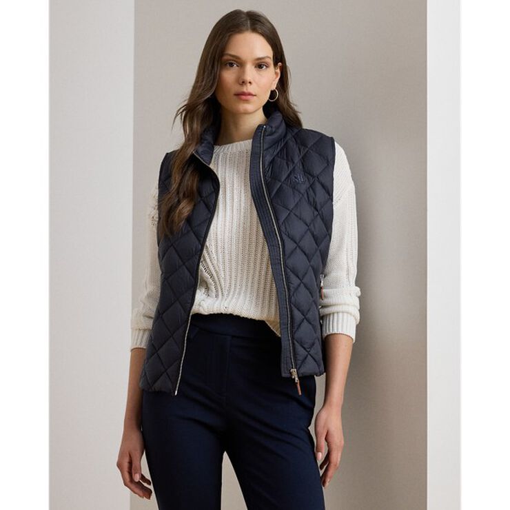 Diamond-Quilted Mockneck Down Vest