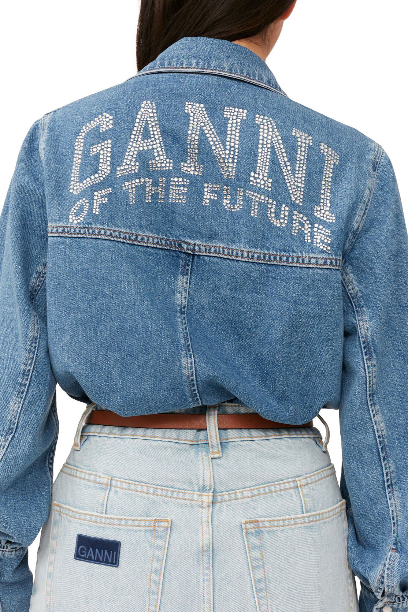 Bleach Denim Peplum Midi Skirt