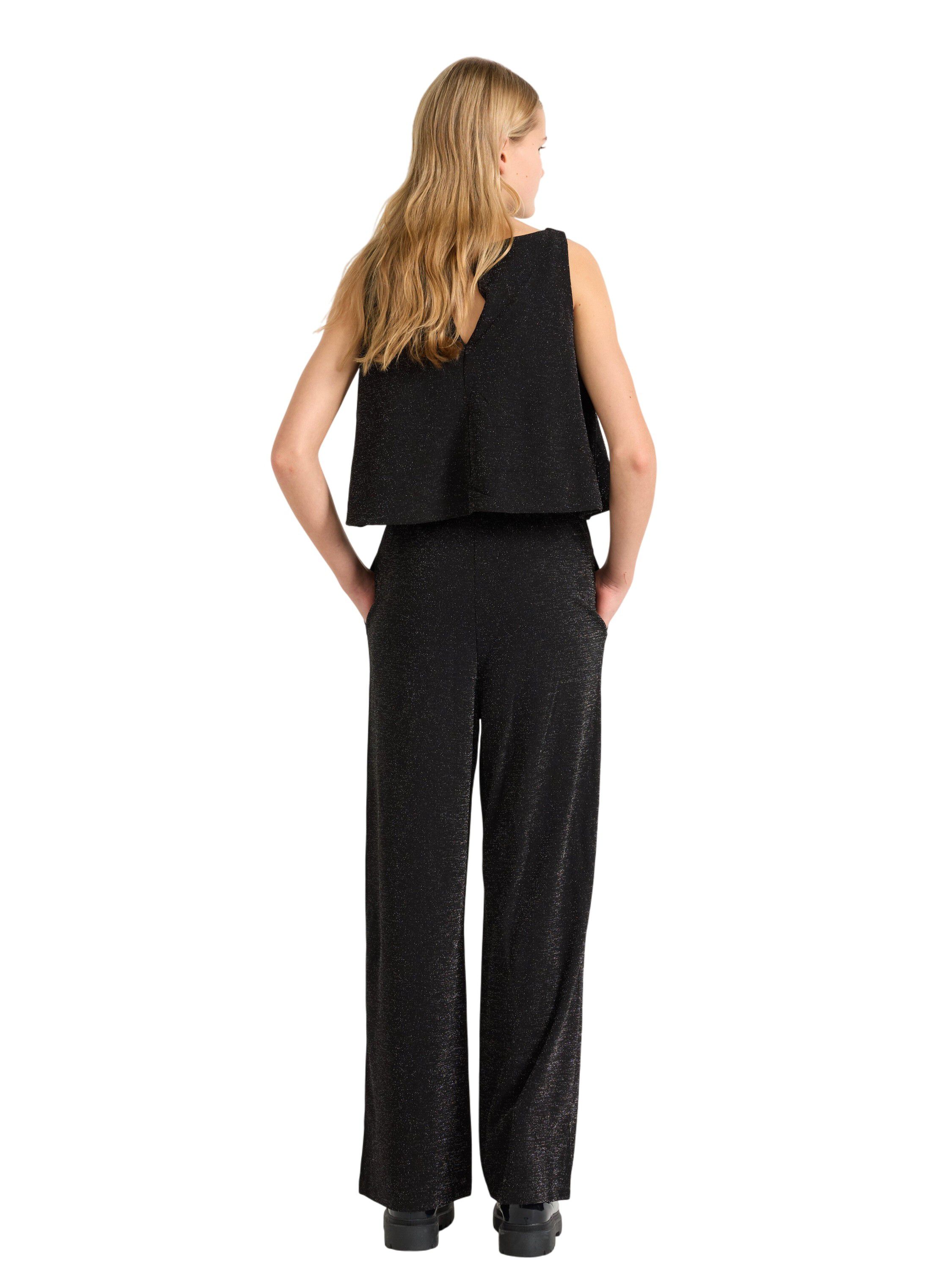 Glitrende, &aelig;rmel&oslash;s buksedragt med b