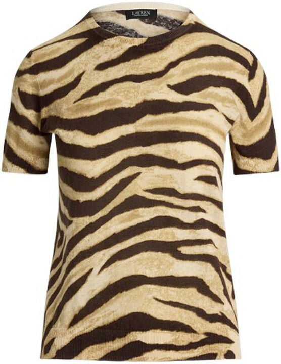 Print Linen-Cotton Short-Sleeve Sweater