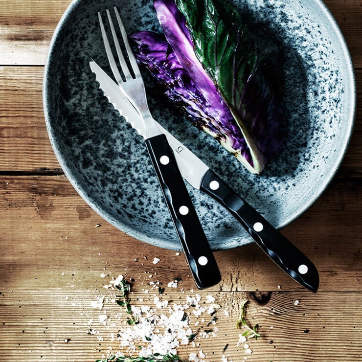 Steakbestik/grillbestik Old Farmer black 12 dele Sort/Stål