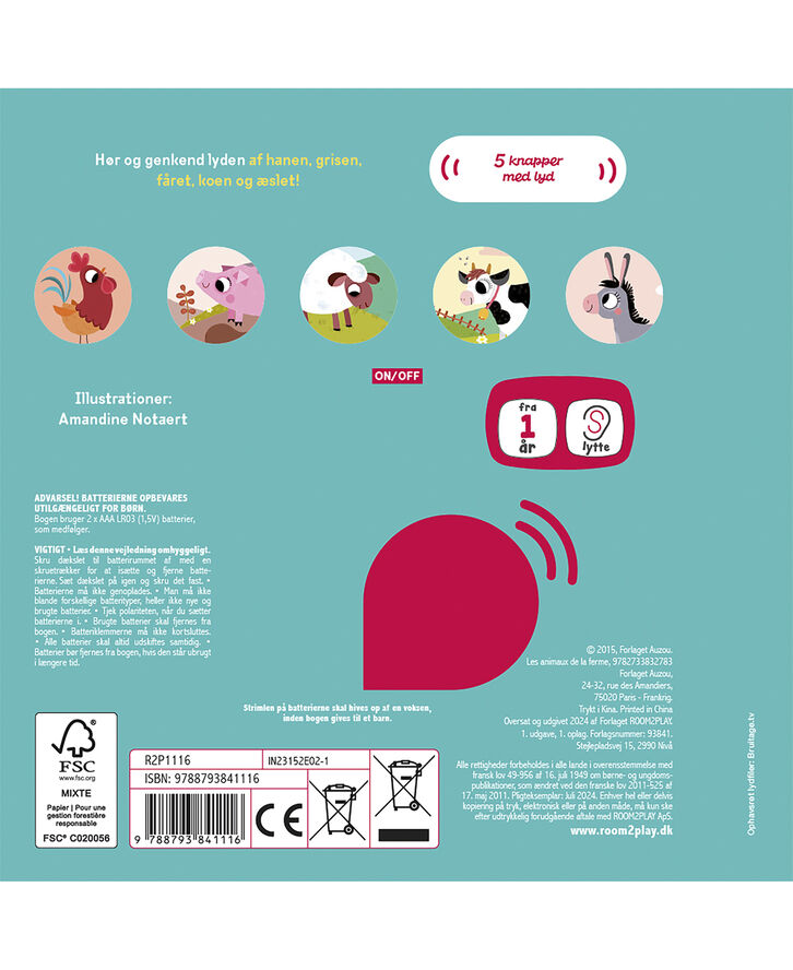 Forlaget ROOM2PLAY - Pegebog med lyd - Dyrene på bondegården