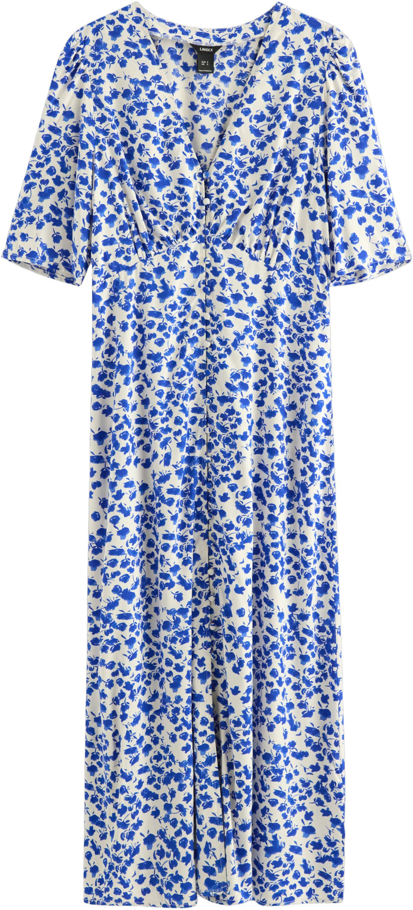 Midi dress with short, puff sleeves