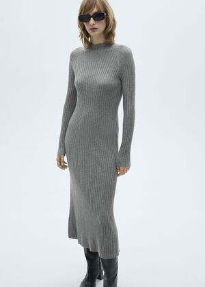 Flared knit dress with perkins coll