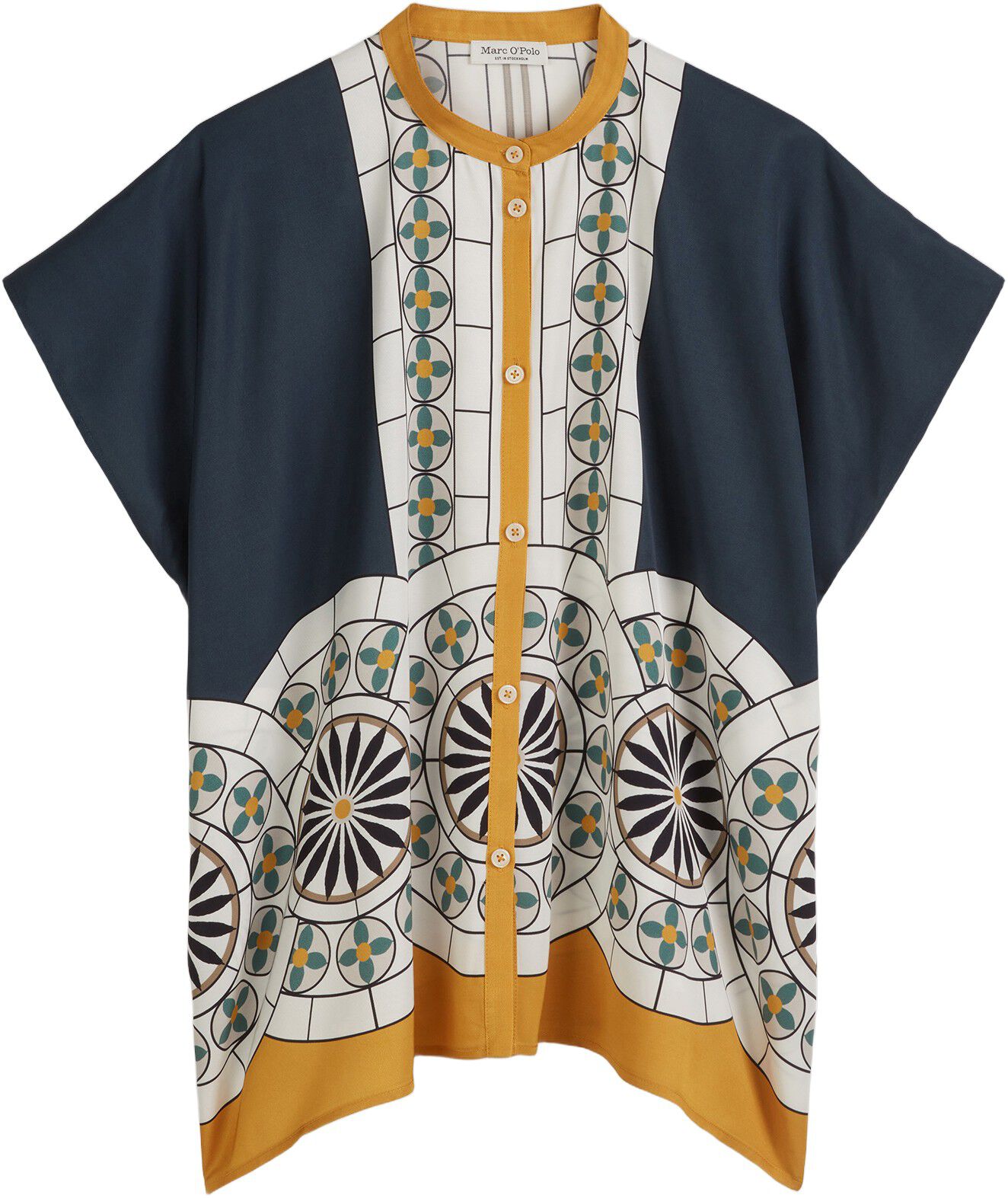 Blouse, short sleeve, stand up coll