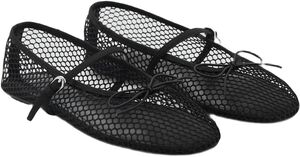 Mesh ballet flats with strap and bu