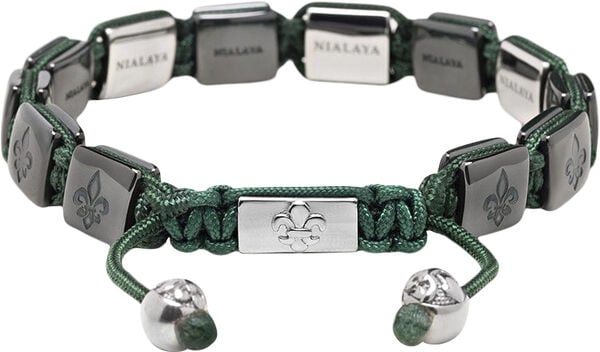 Men's Ceramic Flatbead Bracelet in Green and Silver
