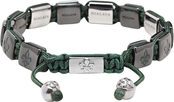 Men's Ceramic Flatbead Bracelet in Green and Silver