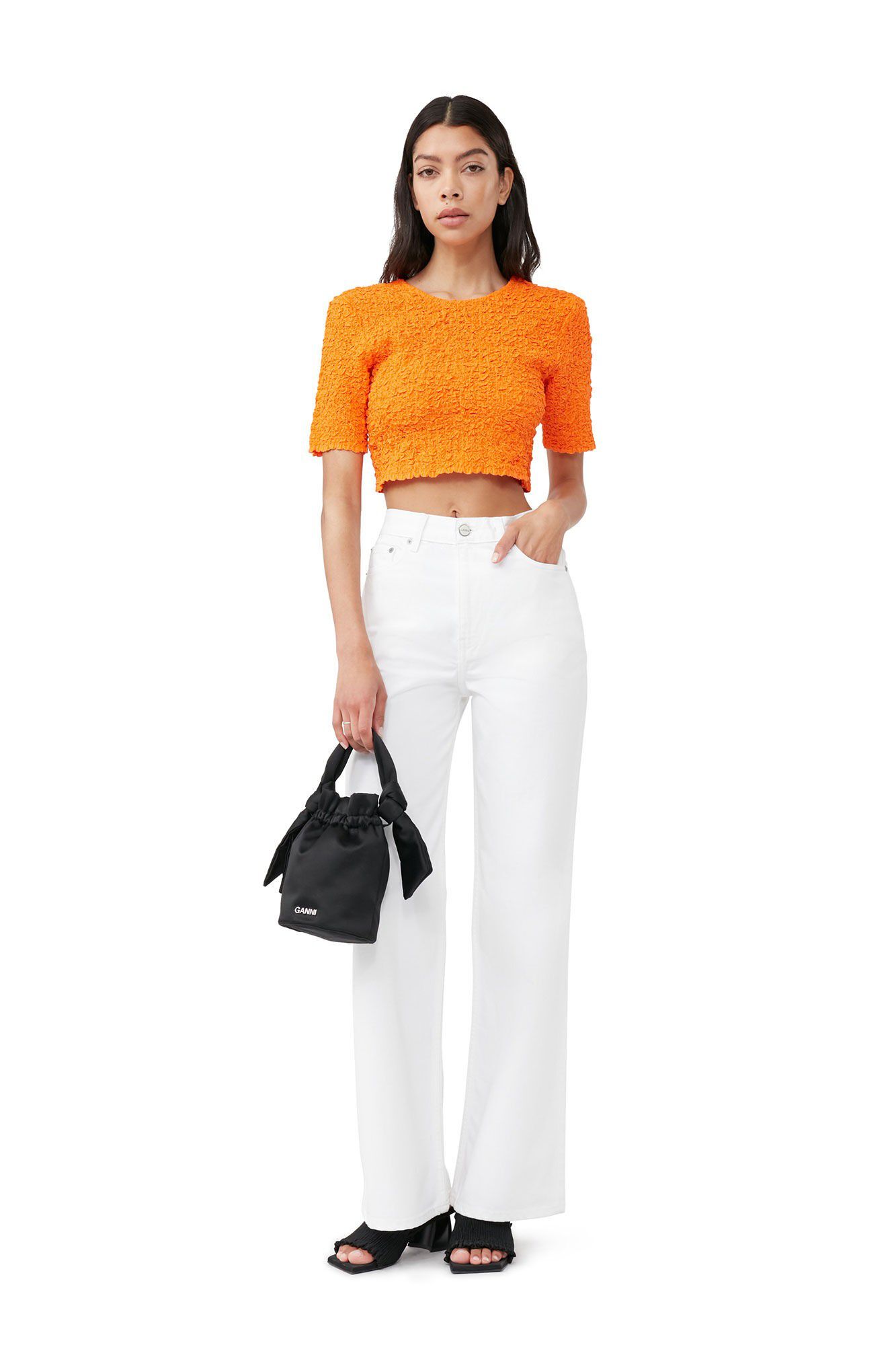 Orange Cotton Poplin Cropped Smock Top
