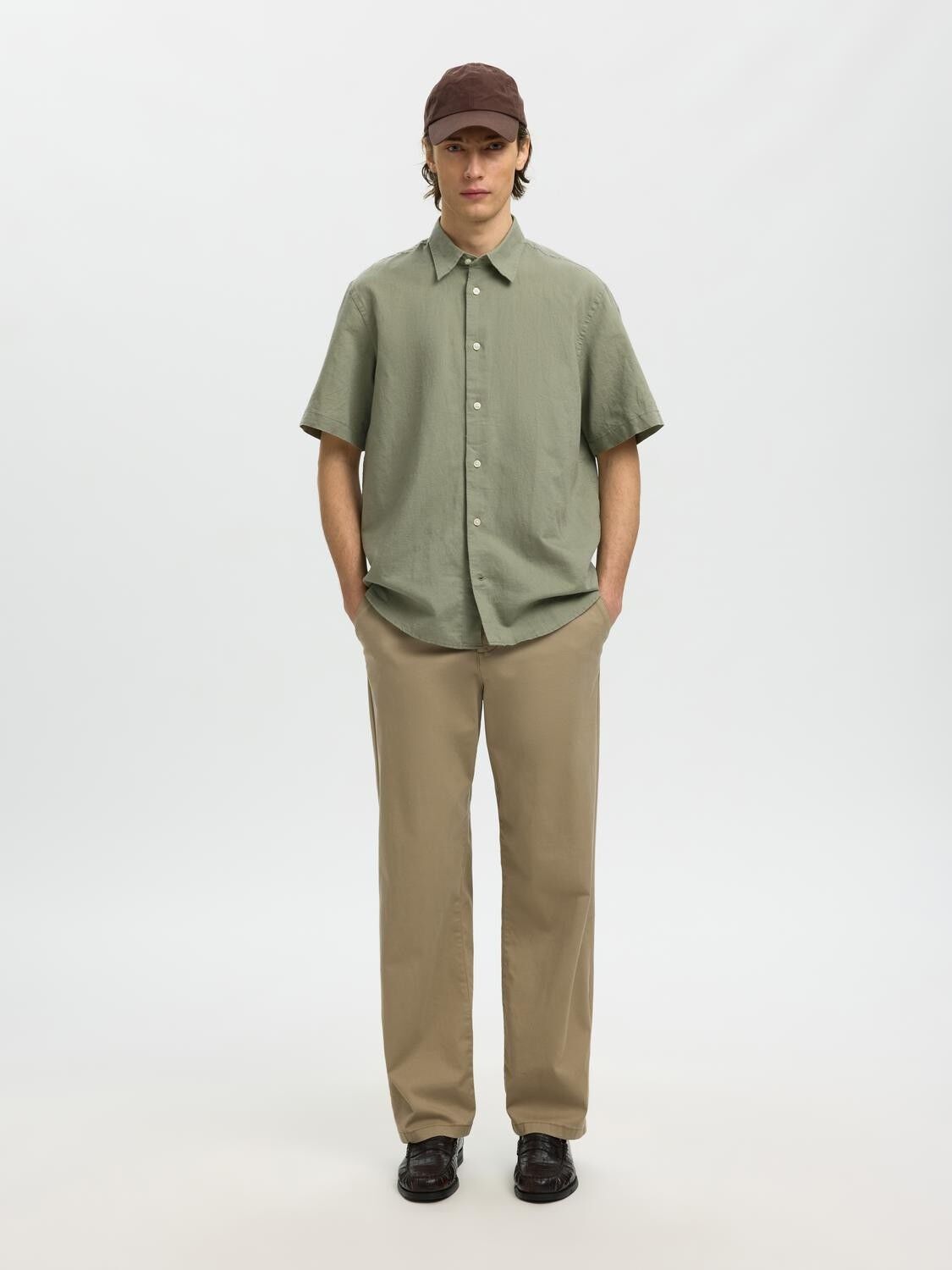 SLHREGCLAY LINENBLEND SS SHIRT CLA