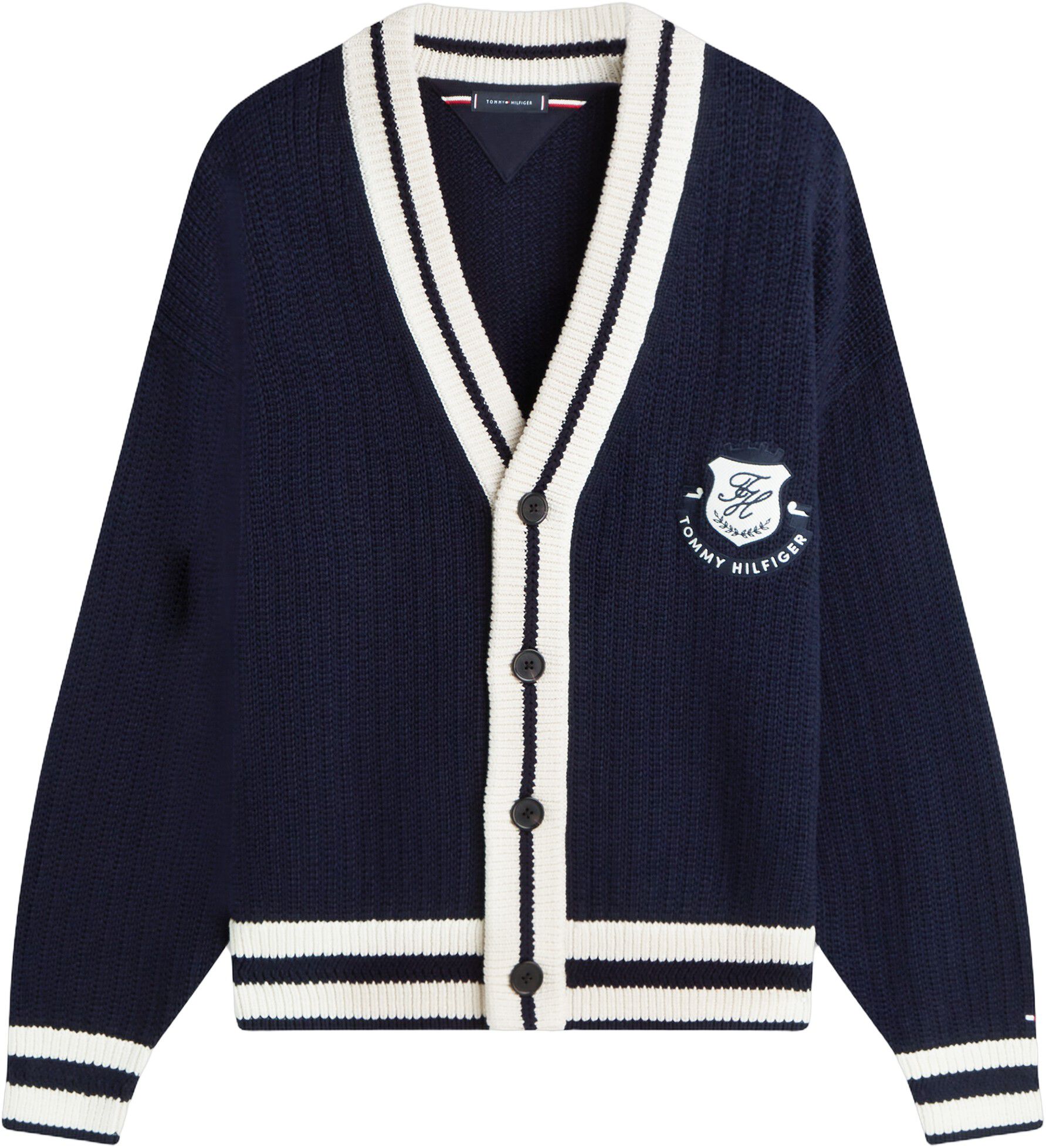 Crest Appliqu&eacute; Athleisure V-Neck Cardigan