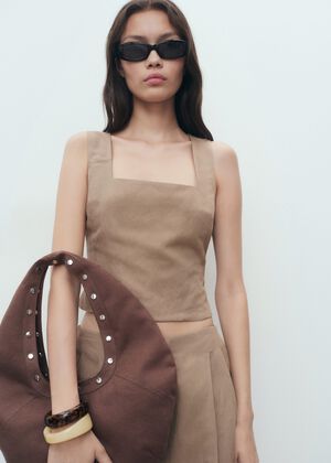 Linen-blend cross-back top