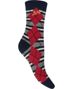 CALF LENGTH SOCKS IN NAVY & GREY MARL ARGYLE