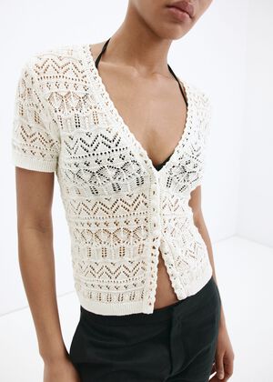 Short-sleeve openwork knit cardigan
