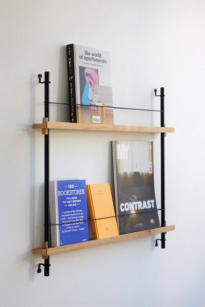 Box set, Magazine Shelving MS.115. 1, Oak shelves, Black legs