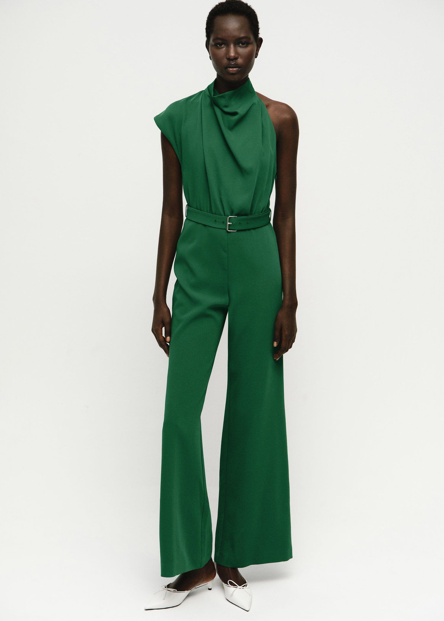 Asymmetrical long jumpsuit with bel