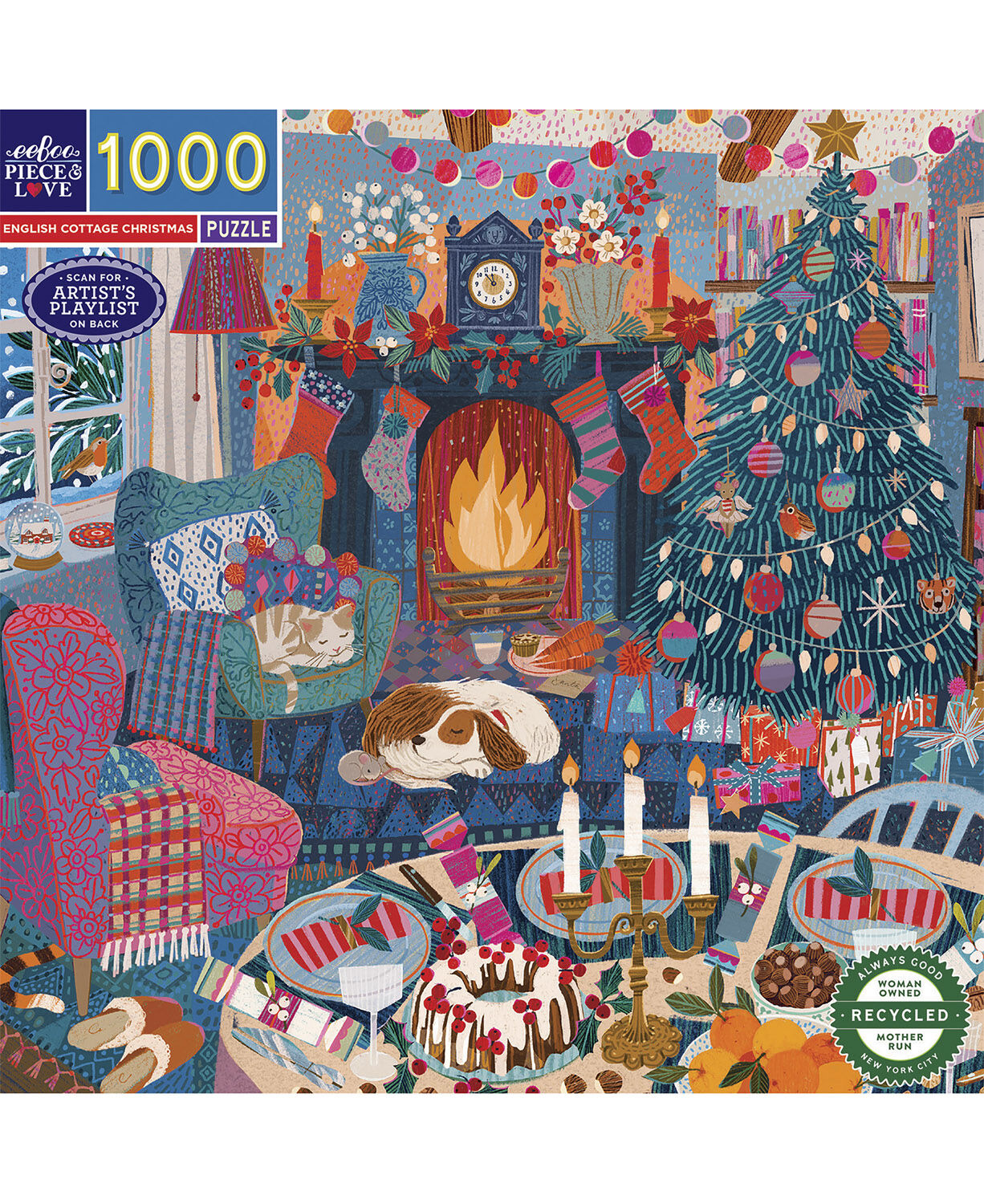 eeBoo - Puslespil 1000 brk - English Cottage Christmas