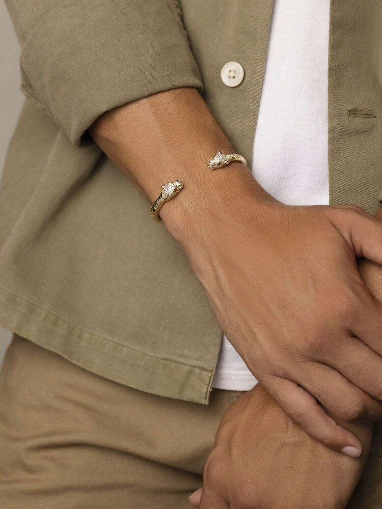 Men's Gold Plated CZ Panther Bangle