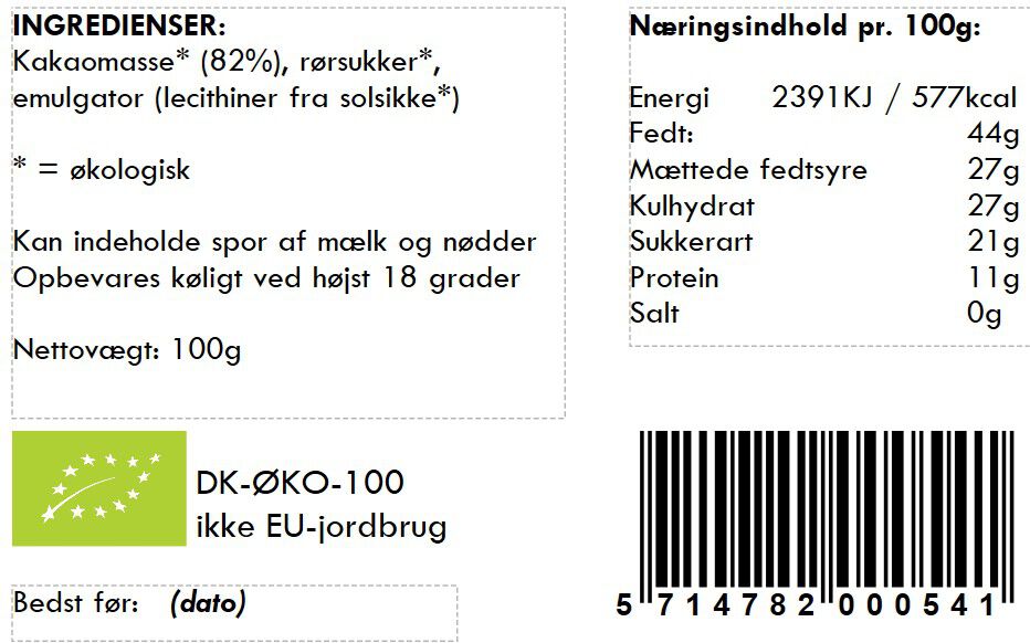 100gr Plade - Ecuador 80% m&oslash;rk chokolade