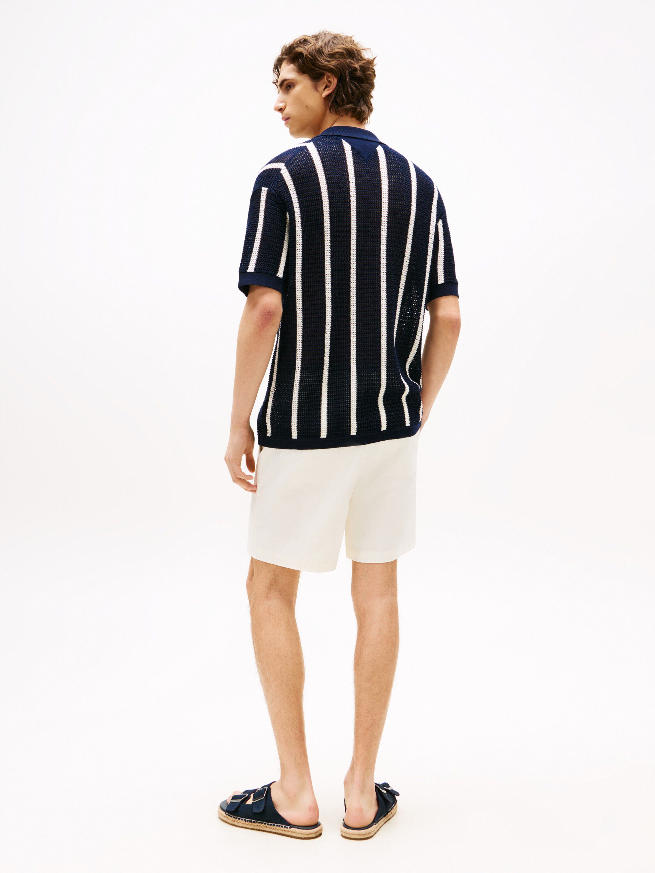 VERTICAL STRIPE OPEN KNIT SHIRT