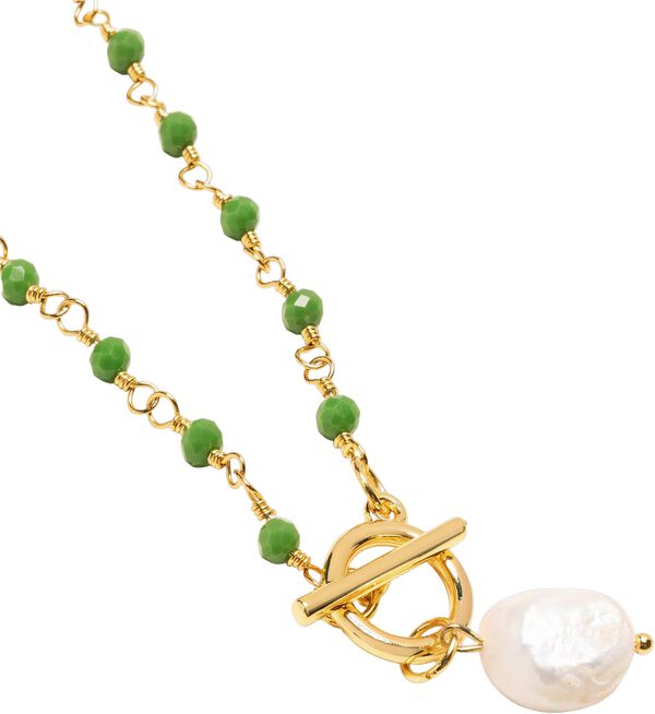 Women's Green CZ Wrap Necklace with Pearl