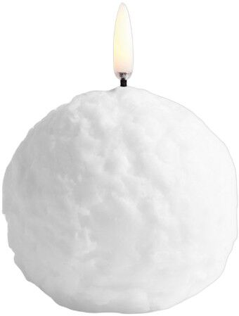 LED candle, Snowball, Nordic white, Textured, 8x8 cm