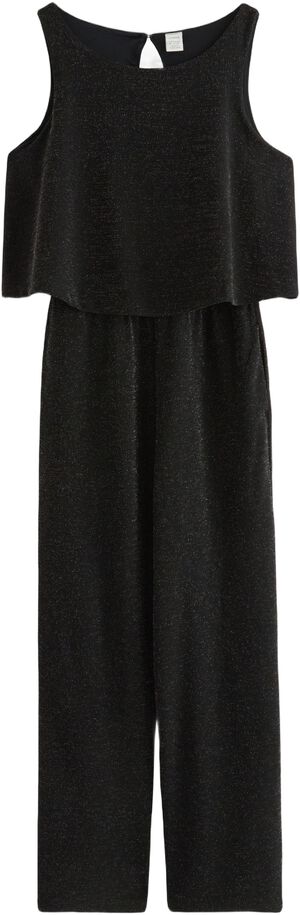 Glitrende, ærmeløs buksedragt med b