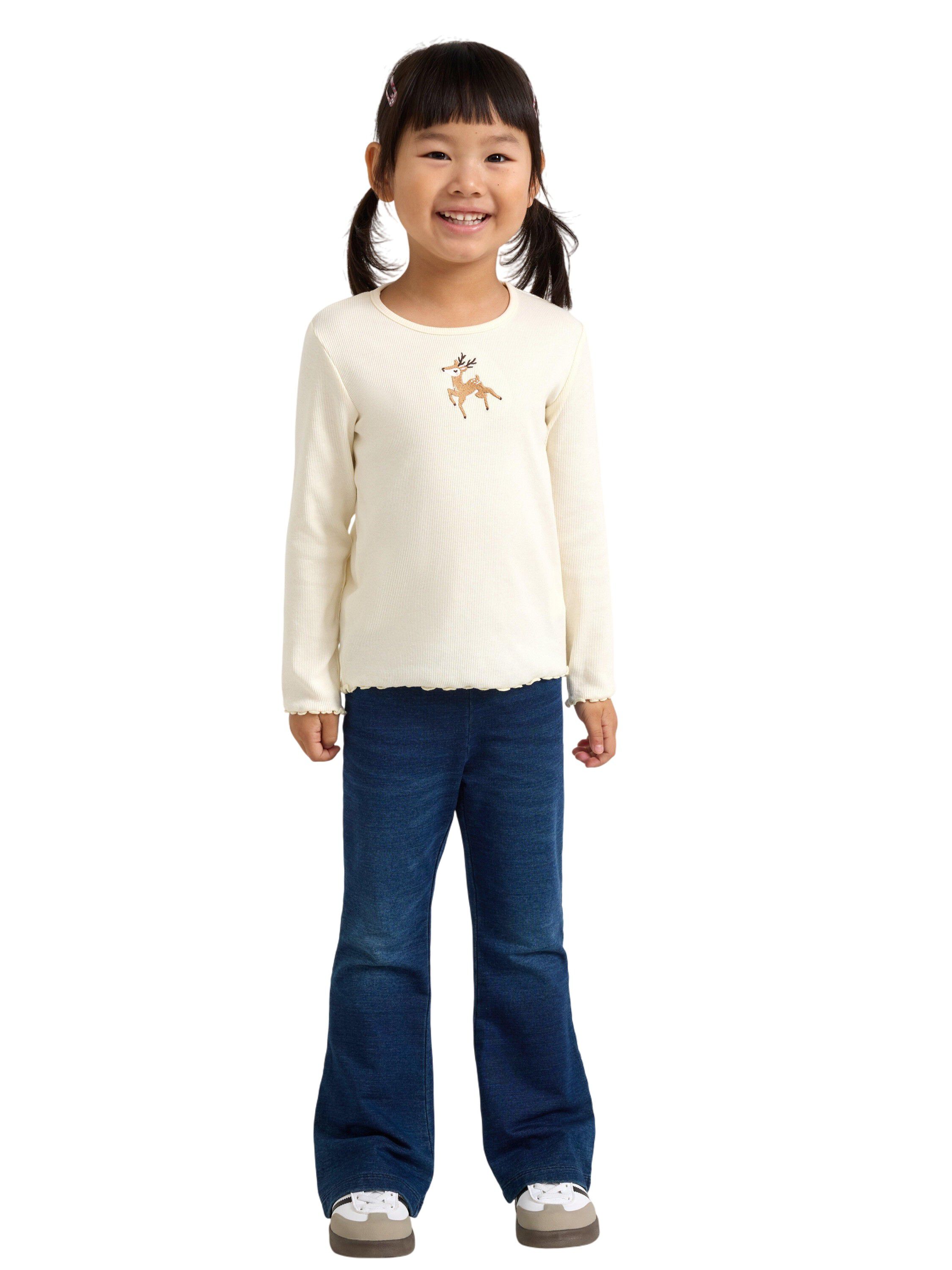 Ribbet top i bl&oslash;d, elastisk bomuld