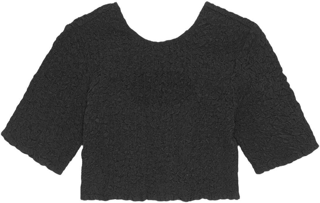 Black Cotton Poplin O-neck Cropped Smock Top