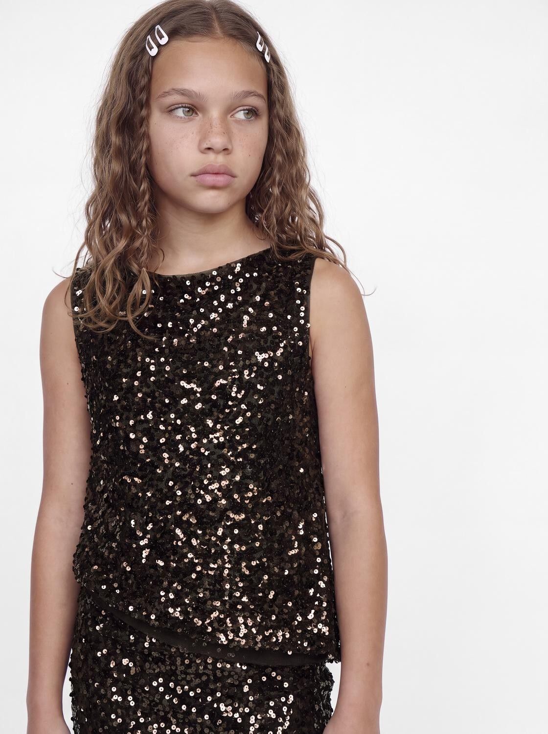 Jxzola Sequin Sl Top Wvn Grl