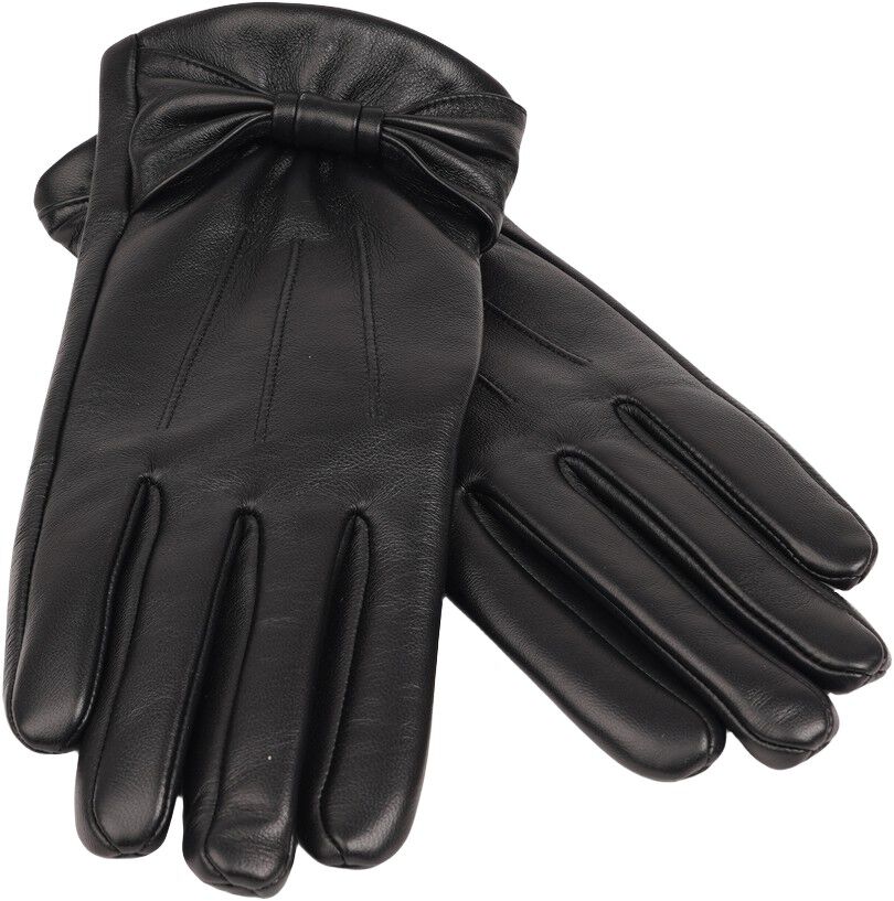 SONDRIO - BOW DETAIL LEATHER GLOVES WITH CASHMERE LINING